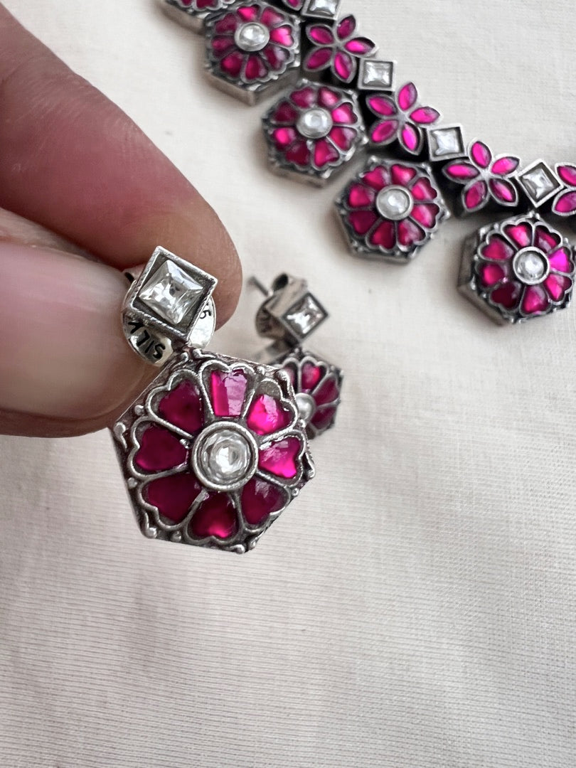 Kundan and ruby necklace with earrings, SET-Silver Neckpiece-CI-House of Taamara