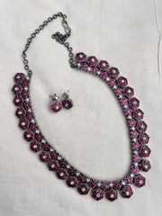 Kundan and ruby necklace with earrings, SET-Silver Neckpiece-CI-House of Taamara