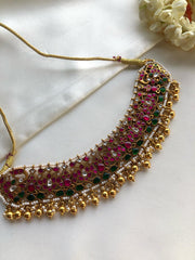 Kundan and ruby with gundus and pearls choker-Silver Neckpiece-PL-House of Taamara
