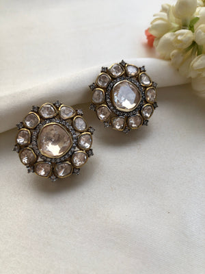 Kundan and zircon round studds (MADE TO ORDER)-Earrings-PL-House of Taamara