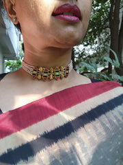 Kundan & antique style beads with pearls choker-Silver Neckpiece-PL-House of Taamara