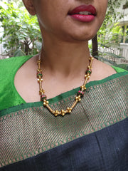 Kundan beads with antique pieces and pearls mala-Silver Neckpiece-PL-House of Taamara