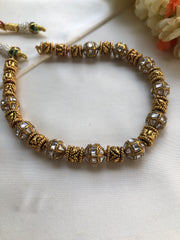 Kundan beads with cylindrical antique style beads-Silver Neckpiece-PL-House of Taamara