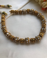 Kundan beads with cylindrical antique style beads-Silver Neckpiece-PL-House of Taamara