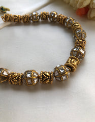Kundan beads with cylindrical antique style beads-Silver Neckpiece-PL-House of Taamara