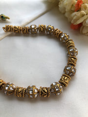 Kundan beads with cylindrical antique style beads-Silver Neckpiece-PL-House of Taamara