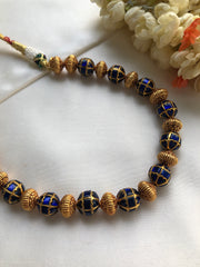 Kundan blue beads with antique style gold beads-Silver Neckpiece-PL-House of Taamara