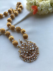 Kundan chaand necklace with antique beads necklace-Silver Neckpiece-PL-House of Taamara