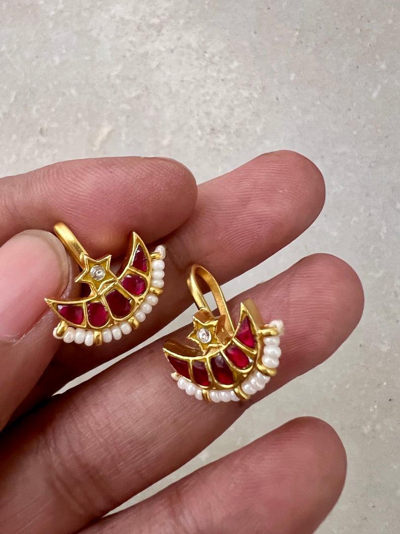 Kundan chaand ruby bugadi-Earrings-PL-House of Taamara