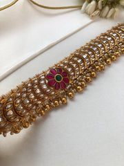 Kundan chand matha patti with pearls & gundu beads bunch-Silver Neckpiece-PL-House of Taamara
