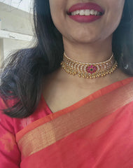 Kundan chand matha patti with pearls & gundu beads bunch-Silver Neckpiece-PL-House of Taamara