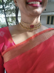 Kundan chand matha patti with pearls & gundu beads bunch-Silver Neckpiece-PL-House of Taamara