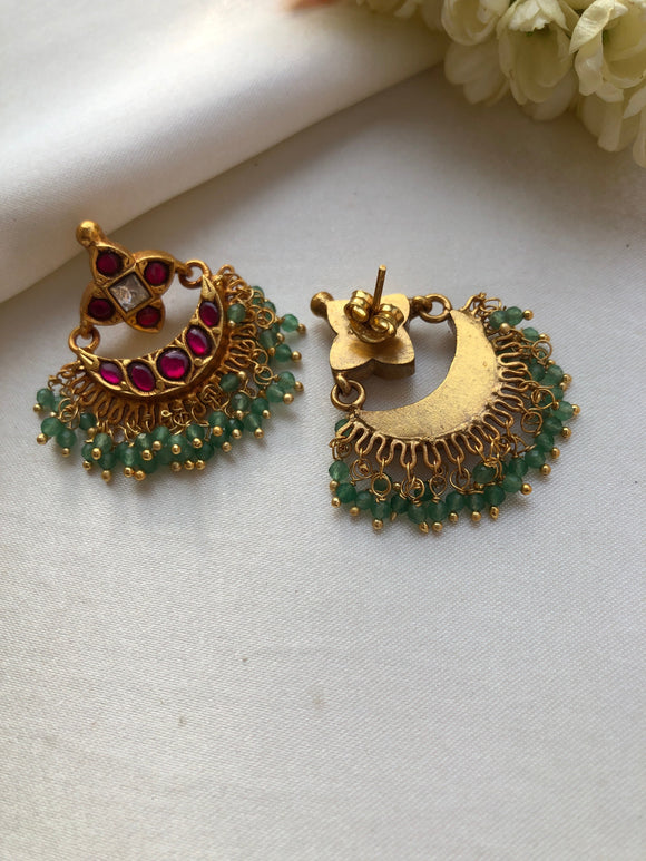 Kundan chand with green beads-Earrings-PL-House of Taamara