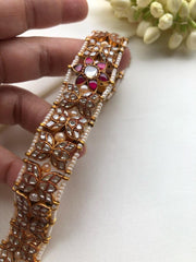 Kundan choker with pearls & ruby flower-Silver Neckpiece-PL-House of Taamara