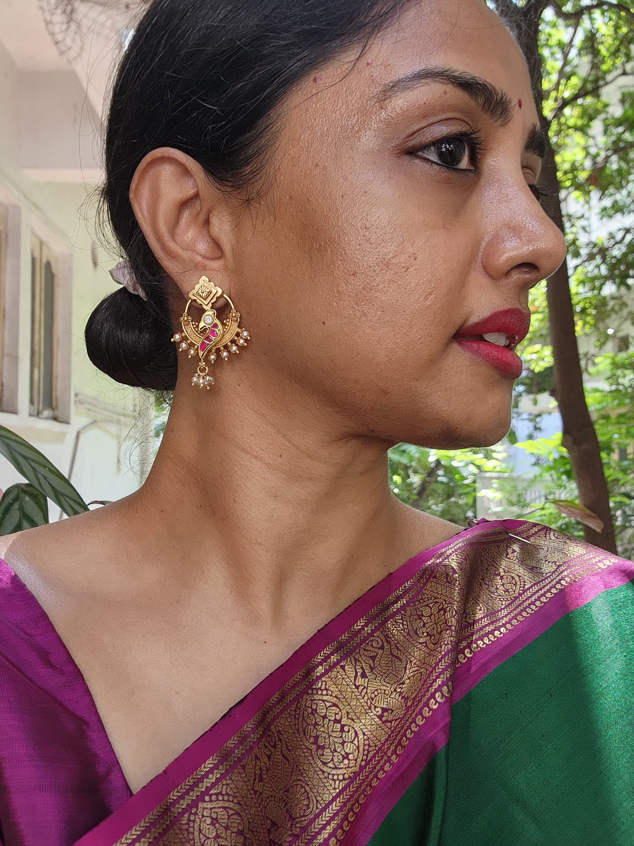 Kundan earrings vintage style-Earrings-PL-House of Taamara