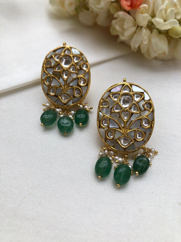Kundan earrings with cultured mother of pearl antique style earrings-Earrings-PL-House of Taamara