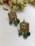 Kundan earrings with green beads-Earrings-PL-House of Taamara