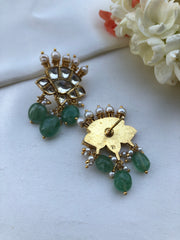 Kundan earrings with green beads-Earrings-PL-House of Taamara