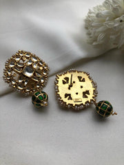 Kundan earrings with green kundan bead-Earrings-PL-House of Taamara