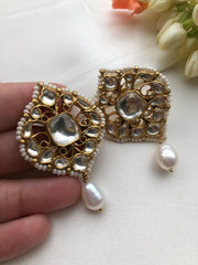 Kundan earrings with pearl drop-Earrings-PL-House of Taamara