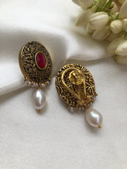 Kundan earrings with pearl drops-Earrings-PL-House of Taamara