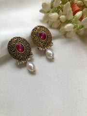 Kundan earrings with pearl drops-Earrings-PL-House of Taamara