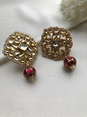 Kundan earrings with ruby kundan bead-Earrings-PL-House of Taamara