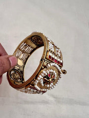 Kundan, emerald and ruby with stringed pearls bangle-Silver Bracelet-CI-House of Taamara