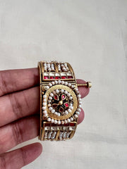 Kundan, emerald and ruby with stringed pearls bangle-Silver Bracelet-CI-House of Taamara