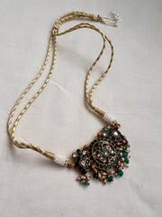 Kundan & emerald choker with pearls & green onyx beads-Silver Neckpiece-CI-House of Taamara