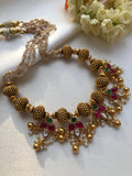 Kundan flower & antique style beads with pearls necklace-Silver Neckpiece-PL-House of Taamara