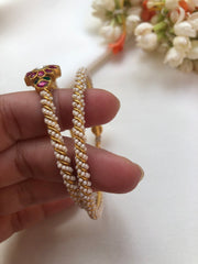 Kundan flower bangles with moti stringing PAIR, 2.3-Silver Bracelet-PL-House of Taamara