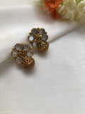 Kundan flower earrings with antique style bead-Earrings-PL-House of Taamara