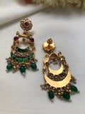 Kundan flower earrings with ruby and green chand style-Earrings-PL-House of Taamara