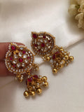Kundan flower ruby and pearls jhumkas-Earrings-PL-House of Taamara