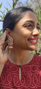 Kundan flower ruby and pearls jhumkas-Earrings-PL-House of Taamara