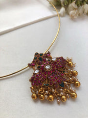 Kundan gandaberunda pendant with hasli-Silver Neckpiece-PL-House of Taamara