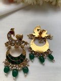 Kundan green and ruby peacock chand style earrings-Earrings-PL-House of Taamara