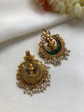Kundan green chand earrings with pearls bunch-Earrings-PL-House of Taamara