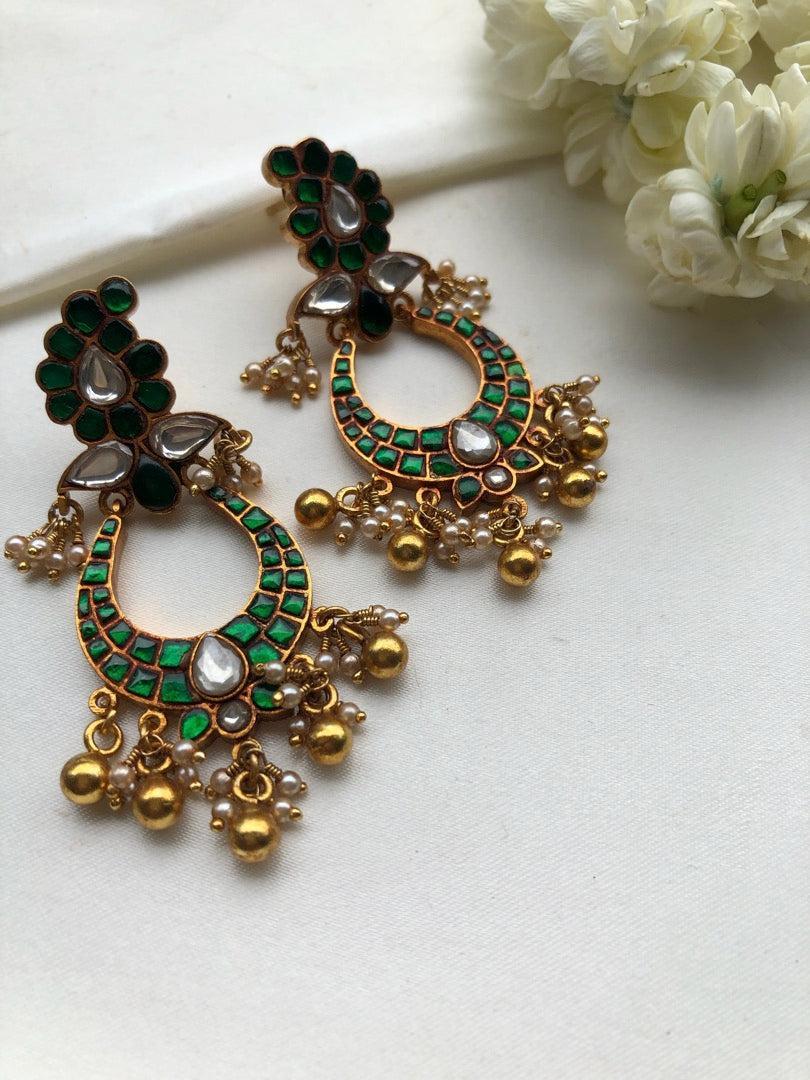 Kundan green earrings-Earrings-PL-House of Taamara