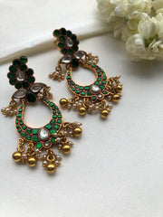 Kundan green earrings-Earrings-PL-House of Taamara