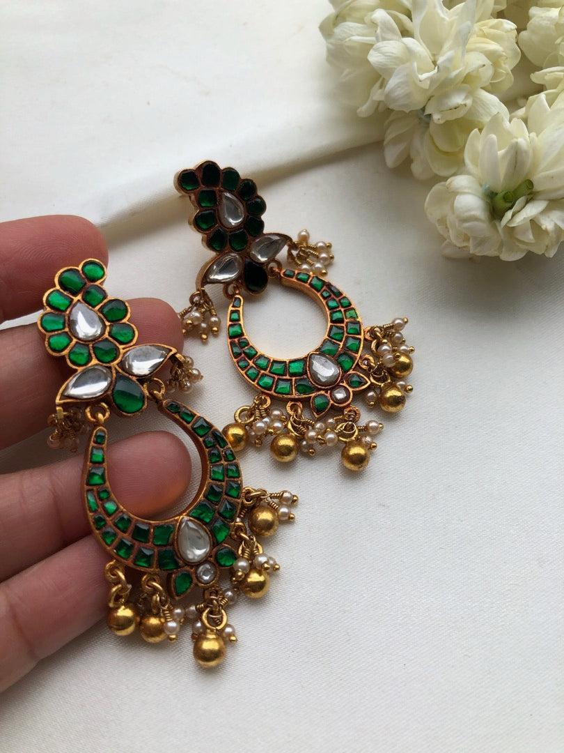Kundan green earrings-Earrings-PL-House of Taamara