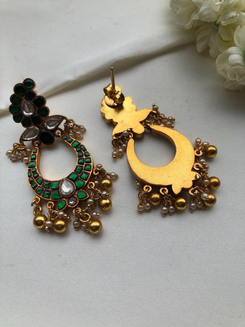 Kundan green earrings-Earrings-PL-House of Taamara