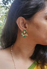 Kundan green earrings with pearls & green beads-Earrings-PL-House of Taamara