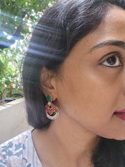 Kundan & green stone dual tone earrings-Earrings-PL-House of Taamara