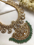 Kundan jadau paisley necklace with green drops-Silver Neckpiece-PL-House of Taamara