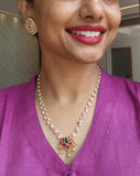 Kundan lotus with rice pearls 2 line necklace (MADE TO ORDER)-Silver Neckpiece-PL-House of Taamara