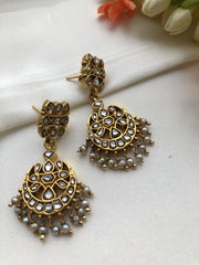 Kundan maatapatti earrings with pearls bunch-Earrings-PL-House of Taamara