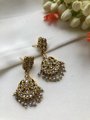 Kundan maatapatti earrings with pearls bunch-Earrings-PL-House of Taamara