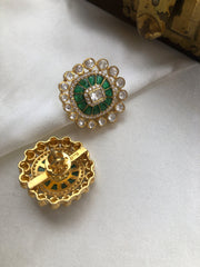 Kundan moissanite earrings with emerald-Earrings-PL-House of Taamara